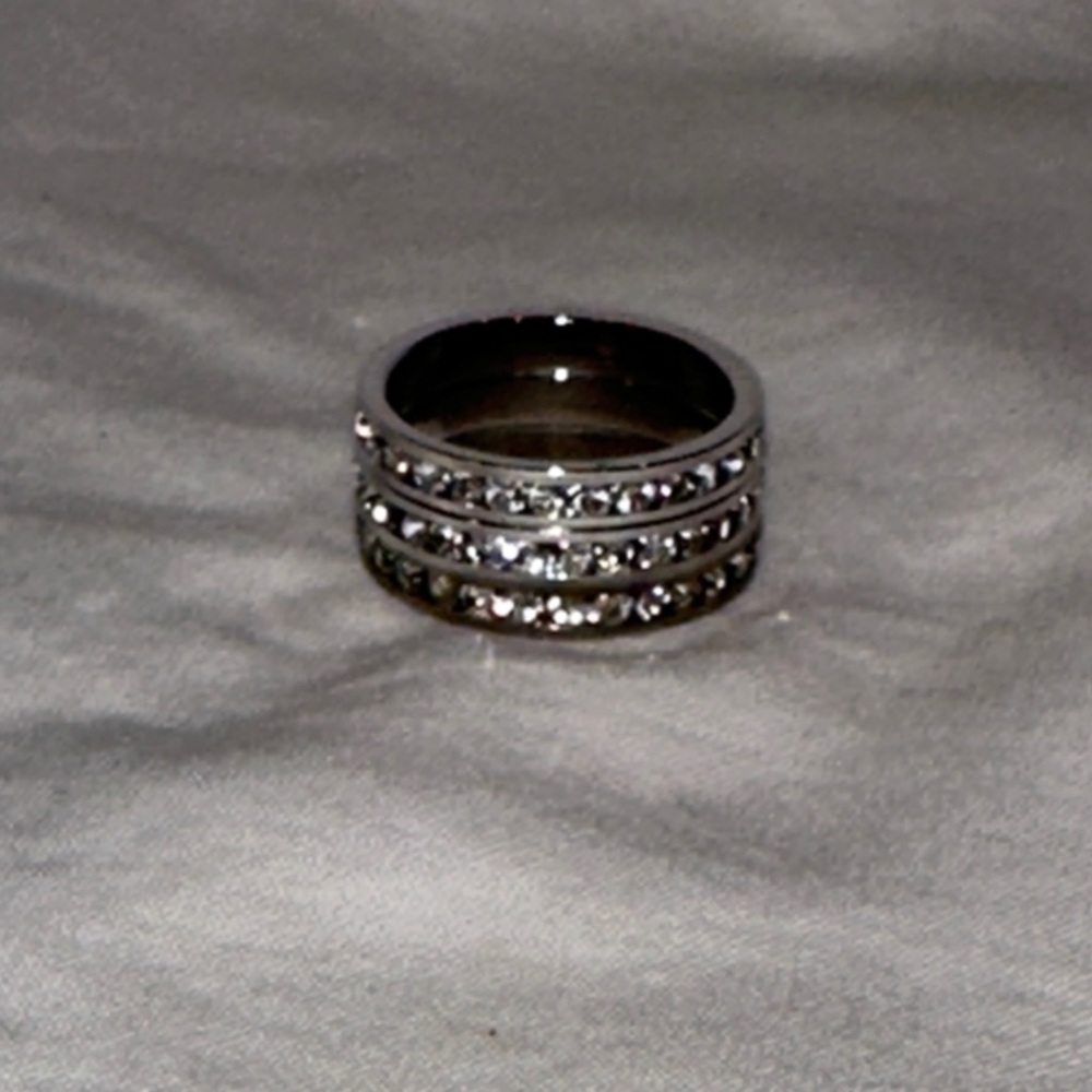 Source Unknown Silver Crystal Ring Trio Size 6.5 - image 2